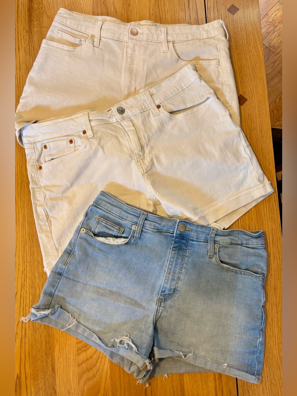 Set of 3 Women’s Denim White Cream Shorts Like New size 12